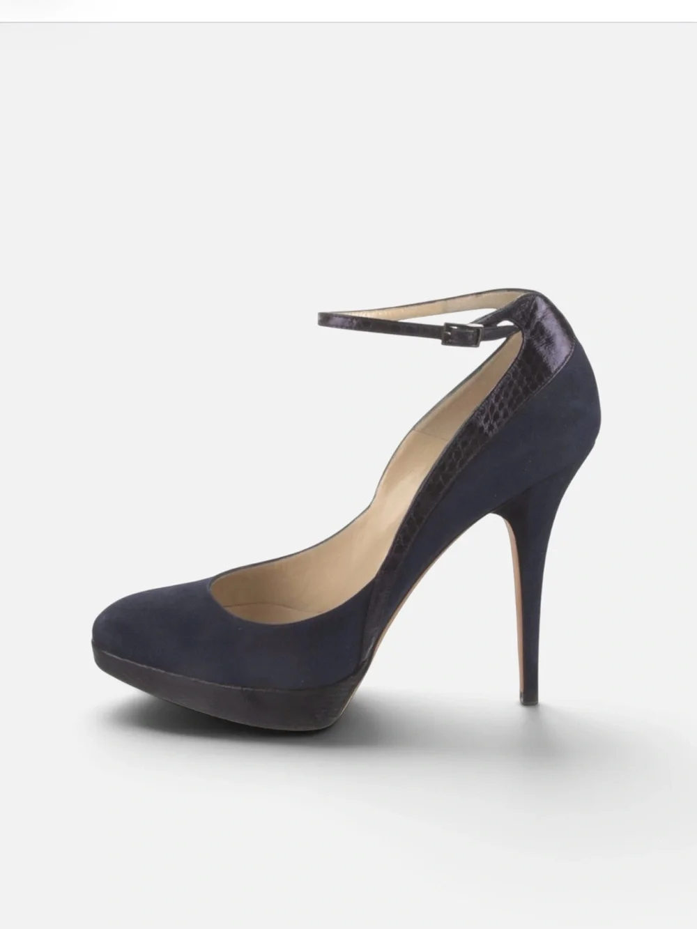 Jimmy Choo Navy Suede and Snake Pointed-Toe Ankle Strap Heels EU 39 US 9